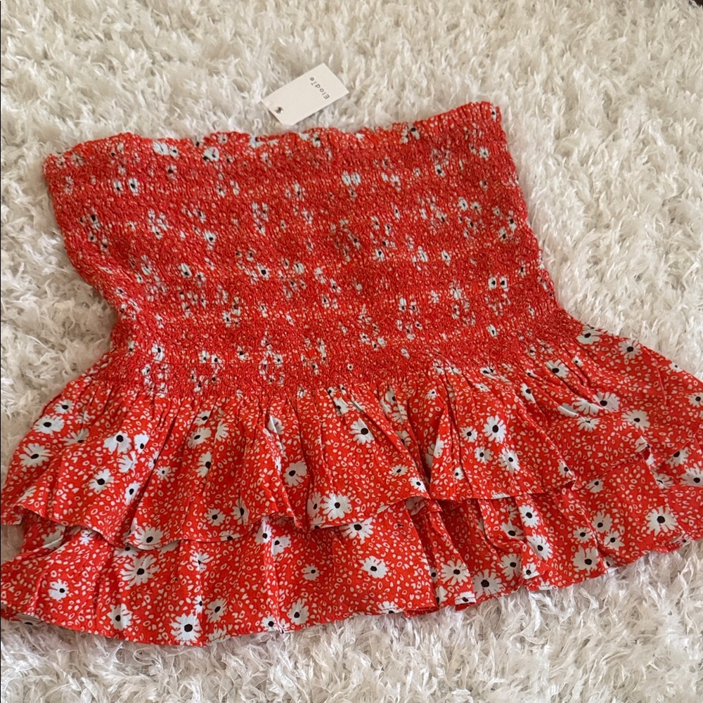Elodie Floral Red Smocked Skirt size XL NWT